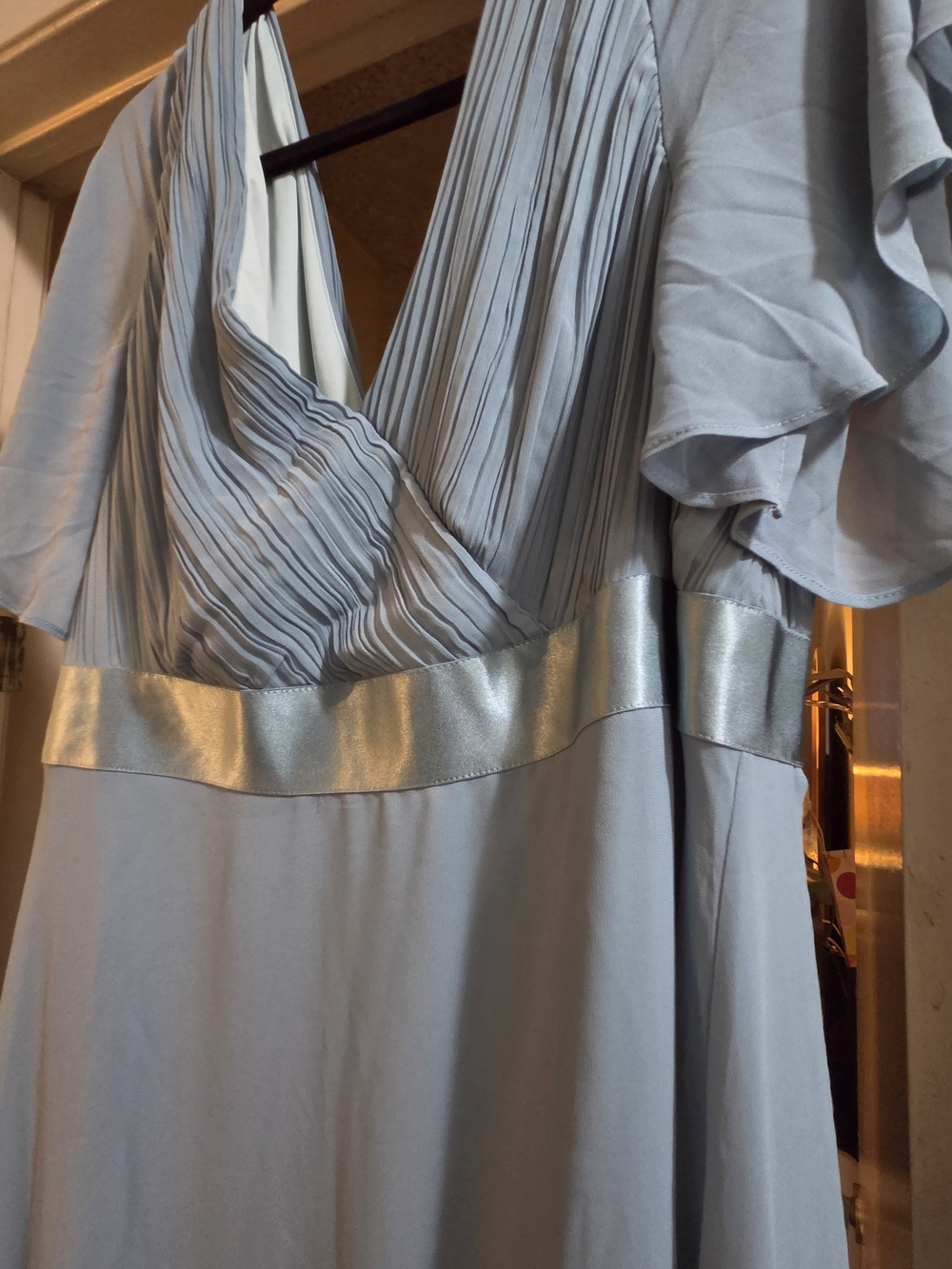 Ever Pretty Pale teal Pleated V-Neck Dress with Waistband